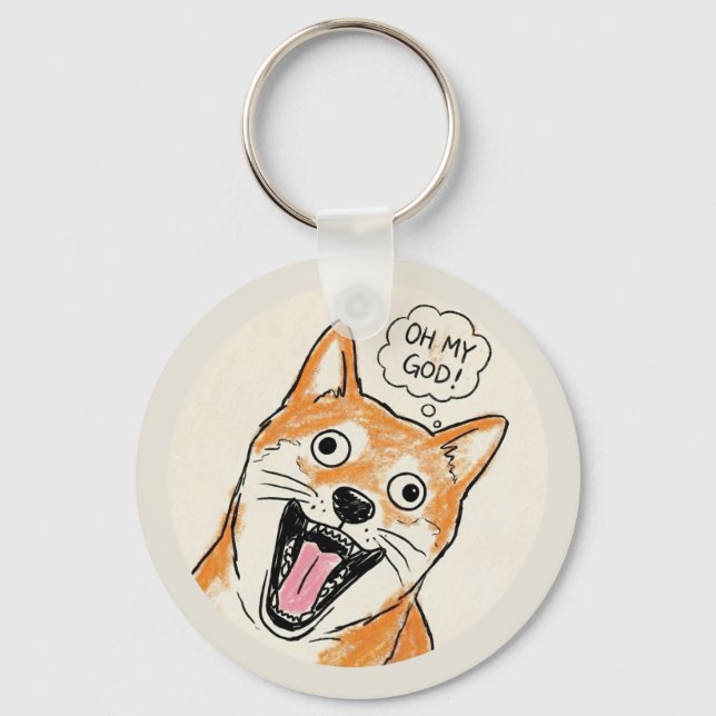 Shocked Shiba Inu "OH MY GOD" - FunnySurprise Meme Nyckelring (Framsida)