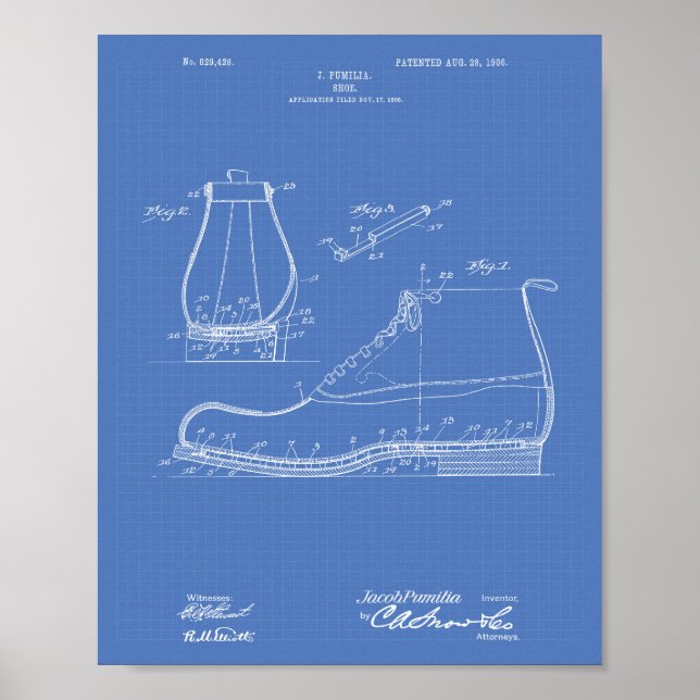 Shoe 1906 Patent Art Blueprint Poster (Framsidan)