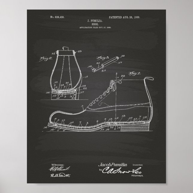 Shoe 1906 Patent Art Chalkboard Poster (Framsidan)