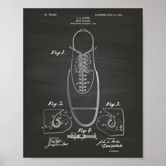 Shoe Eyelet 1905 Patent Art Chalkboard Poster (Framsidan)