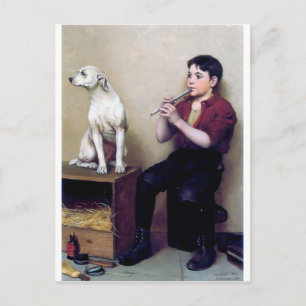 Shoe Shine Boy spelar flute och hans Hund Vykort
