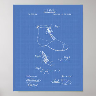 Shoe Snöre Clampa 1894 Patent Art Blueprint Poster