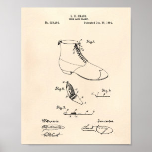 Shoe Snöre Clampa 1894 Patent Art Old Peper Poster