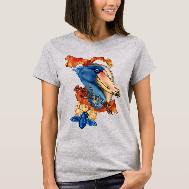 Shoebill, Dronfly och blommor T Shirt (Framsida)