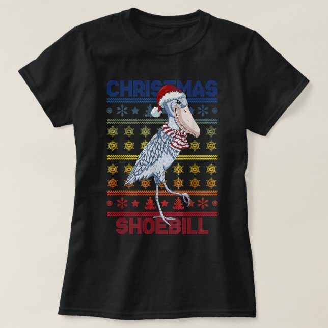 Shoebill Santa Hat Ugly Sweater Christmas Bird Lov T Shirt (Design framsida)