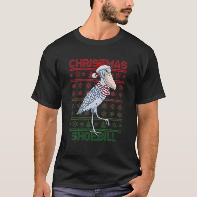 Shoebill Santa Hat Ugly Sweater jul Bird Lov T Shirt (Framsida)