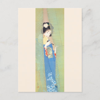 Shoen Uemura 上村松園 夏 着物 女性 舞妓 芸者 日本画 美人画 浮世絵 青 緑 Vykort