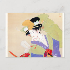 Shoen Uemura 上村松園 踊り 着物 女性 舞妓 芸者 日本画 美人画 浮世絵 紫 緑 Vykort