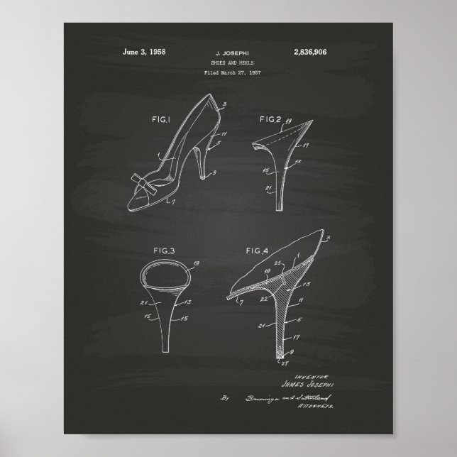 Shoes and Heels 1958 Patent Art Chalkboard Poster (Framsidan)