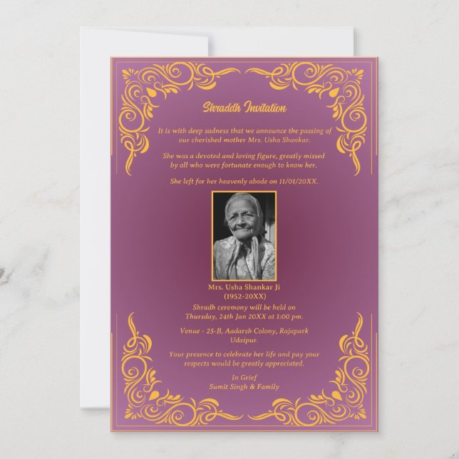 Shok Sandesh Hindu Shraddh Inbjudningar (Framsida)