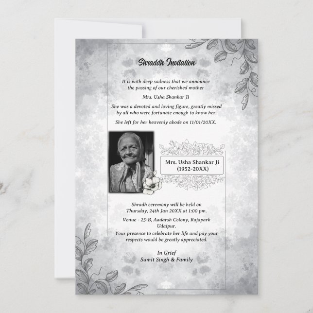 Shok Sandesh Hindu Shraddh Inbjudningar (Framsida)