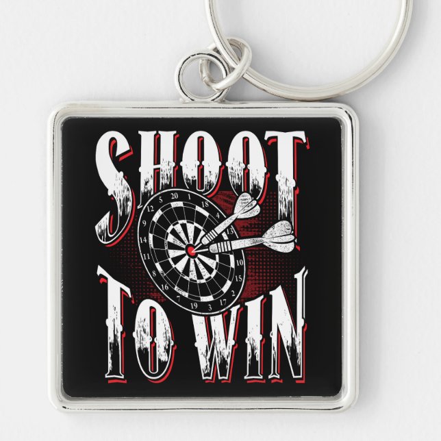 Shoot to Win - Dart Player Premium Fyrkantig Silverfärgad Nyckelring (Framsidan)
