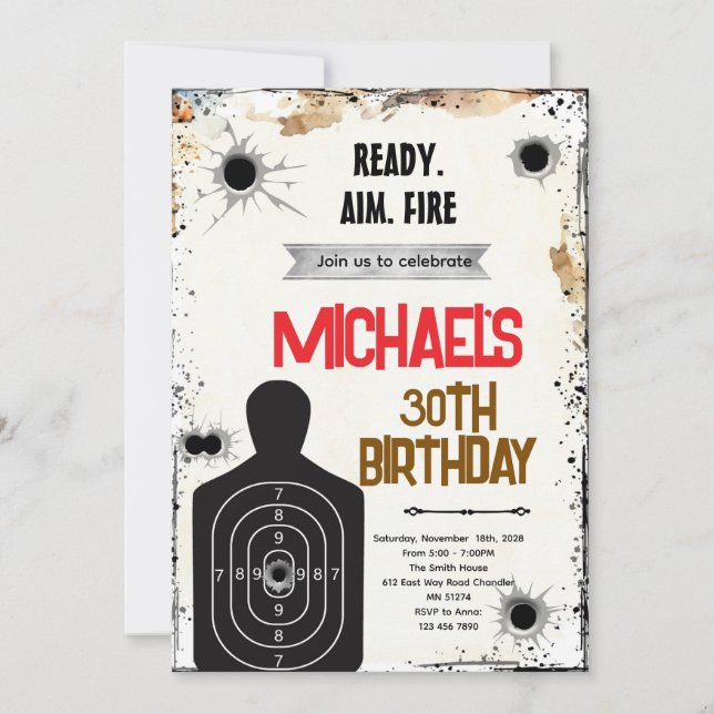 Shooting Range birthday party Invitation Inbjudningar (Framsida)