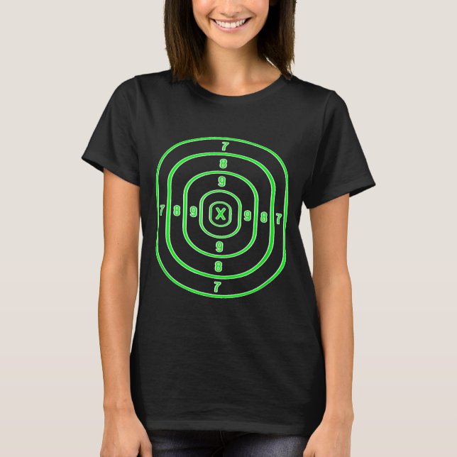 Shooting Range Target Practice Sheet Green Bullsey T Shirt (Framsida)