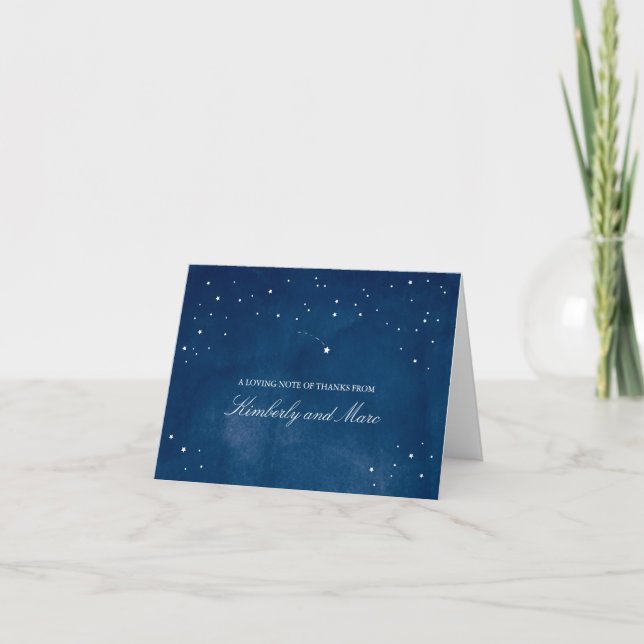 Shooting Star Blått Akvarell | Bröllop Tack Kort (Framsida)