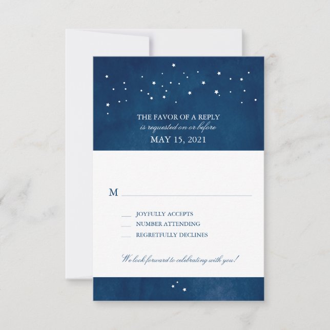 Shooting Star Navyblå Akvarell Bröllop | RSVP OSA Kort (Framsida)