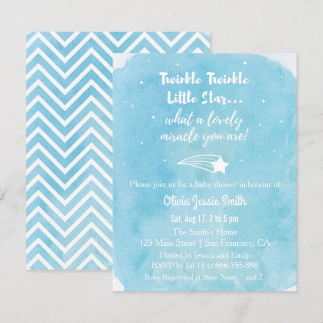 Shooting Twinkle Twinkle Little Star Baby Shower Inbjudningar (Fram/baksida)
