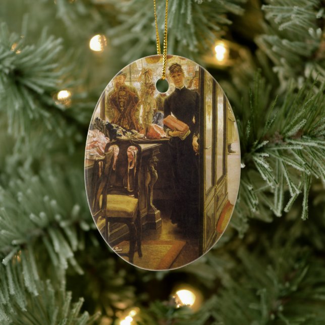 Shop Girl by James Tissot, Victorian Fine Art Julgransprydnad Keramik (Träd)