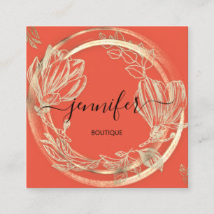 Shop SPA Ram Blommigt Guld Orange  Coral Fyrkantigt Visitkort