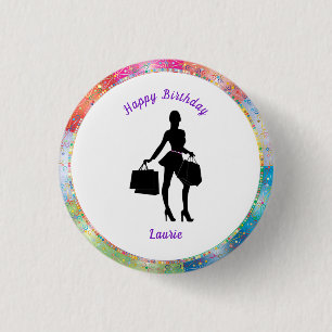 Shopaholic Glam Födelsedagsbutton Knapp