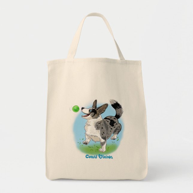Shopping bag med blå merle corgi! tygkasse (Framsidan)