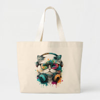 Shopping bag med färgfull kattbild