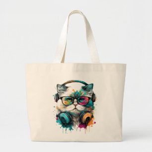Shopping bag med färgfull kattbild jumbo tygkasse