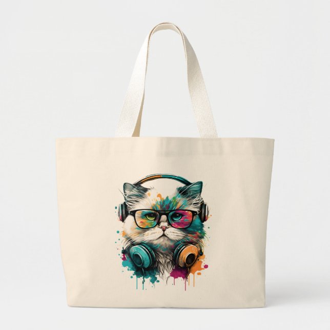 Shopping bag med färgfull kattbild jumbo tygkasse (Framsidan)