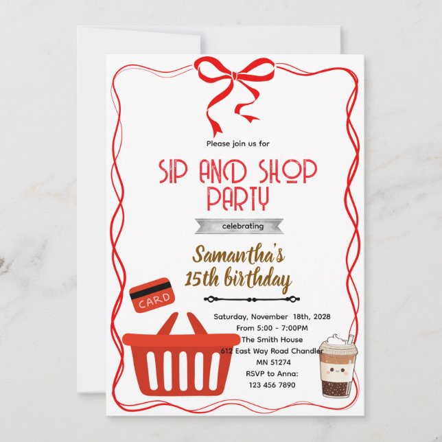 Shopping Birthday party Invitation Inbjudningar (Framsida)