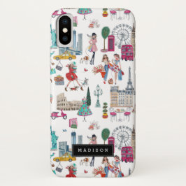 Shopping City Girl Illustration Mönster