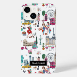 Shopping City Girl Illustration Mönster