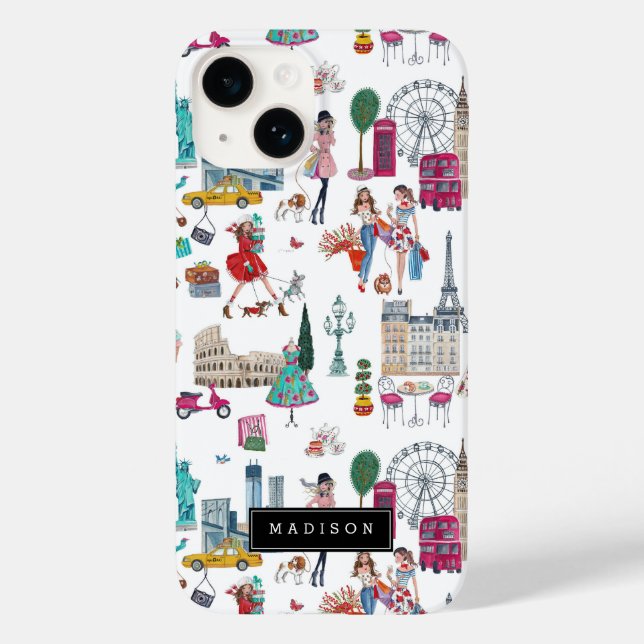 Shopping City Girl Illustration Mönster (Baksida)
