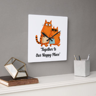 Shopping Day Cat Love Wall Clock Fyrkantig Klocka