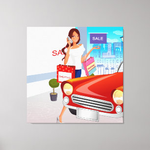 Shopping Girl Wrapped Canvas