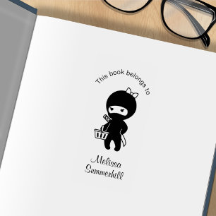 Shopping Ninja Girl Bookplate Stämpel