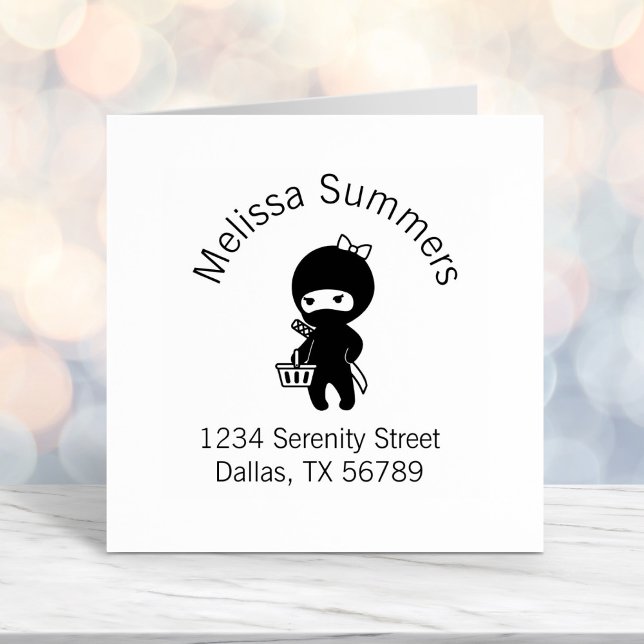 Shopping Ninja Girl Rosa Adress Självfärgande Stämpel (Skapare uppladdad)