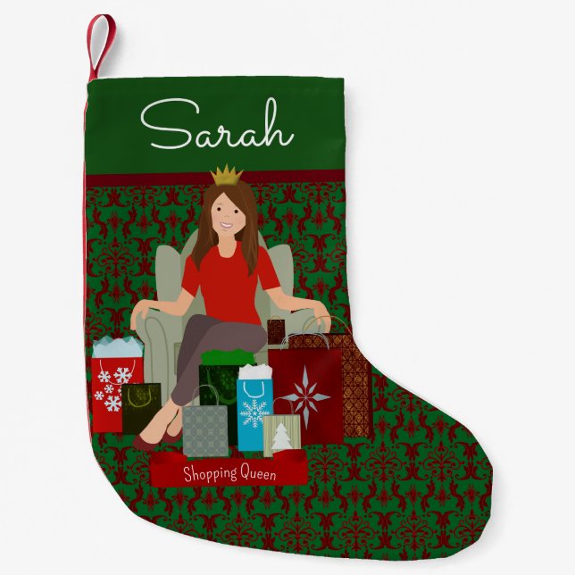 Shopping Queen Brunette Christmas Stocking Liten Julstrumpa (Framsidan)