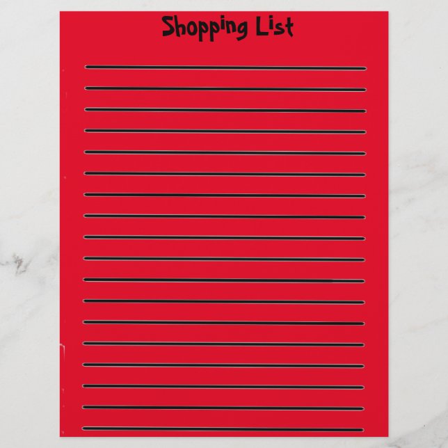 Shoppinglista, rödhuvud brevhuvud (Framsida)