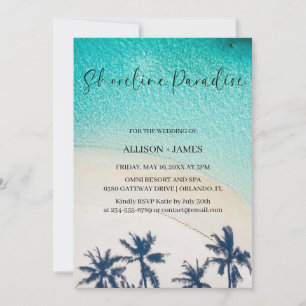 Shoreline Paradise sommarblått hav Beach Wedding Inbjudningar