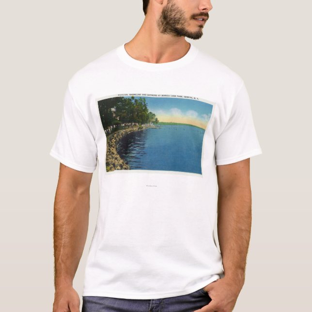 Shoreline, paviljong och simmare tee shirt (Framsida)