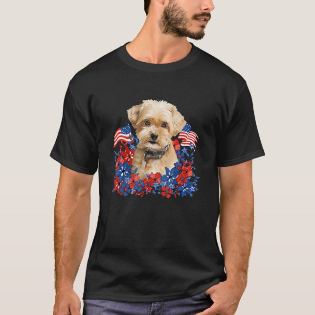 Shorkie American Flagga 4 juli Patriotic Hund T Shirt (Framsida)