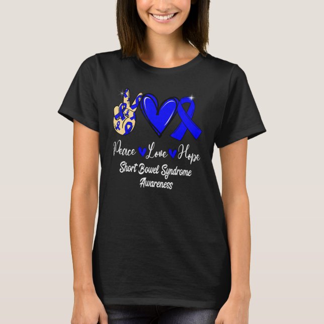 Short Bowel Syndrome Awareness Peace Love Hope Blu T Shirt (Framsida)