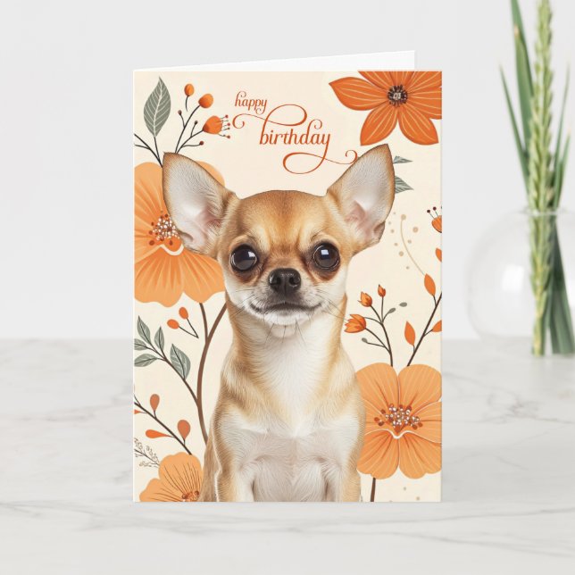 Short Haired Chihuaua Dog Bold Retro Birthday Kort (Framsida)