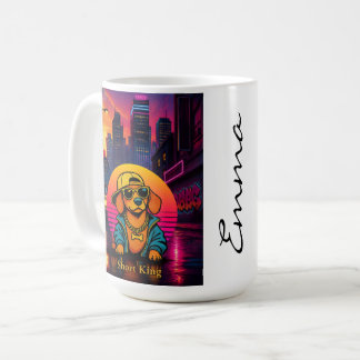 Short King Dachshund Retro 80s Mug, Custom Name Kaffemugg