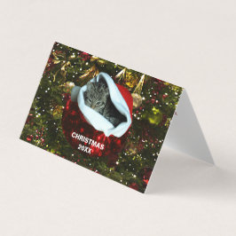 Shorthair Grått Cat i Red Santa Hat jul 20XX Kort