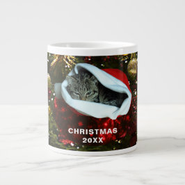 Shorthair Grått Cat Red Santa Hat jul 20XX Jumbo Mugg