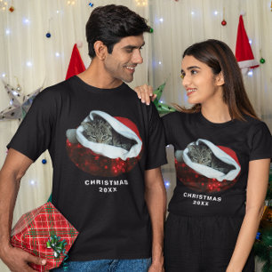 Shorthair Grått Cat Red Santa Hat jul Unisex T Shirt