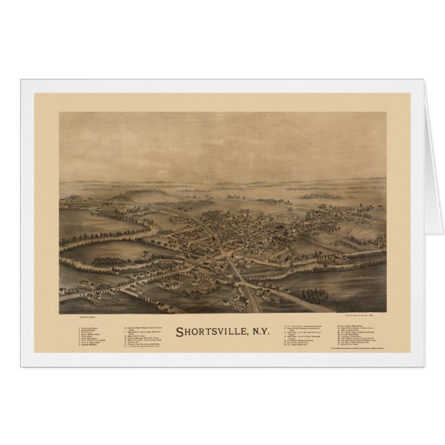 Shortsville panorama- karta för NY - 1892 Hälsningskort (Framsidan Horizontal)