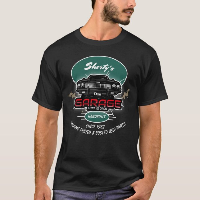 Shorty's eller någon Namn Garage Patina Car T Shirt (Framsida)