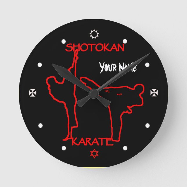 Shotokan Karate Black Bälte Custom Name Watch Rund Klocka (Framsida)
